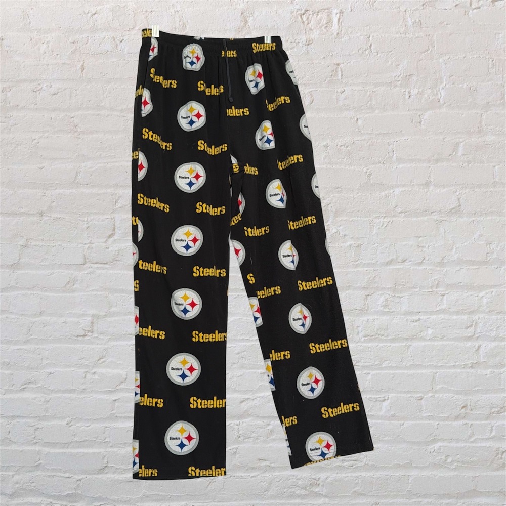 NFL Team Apparel Pittsburgh Steelers Fleece Pajama Pants Mens Medium Black‎ Logo